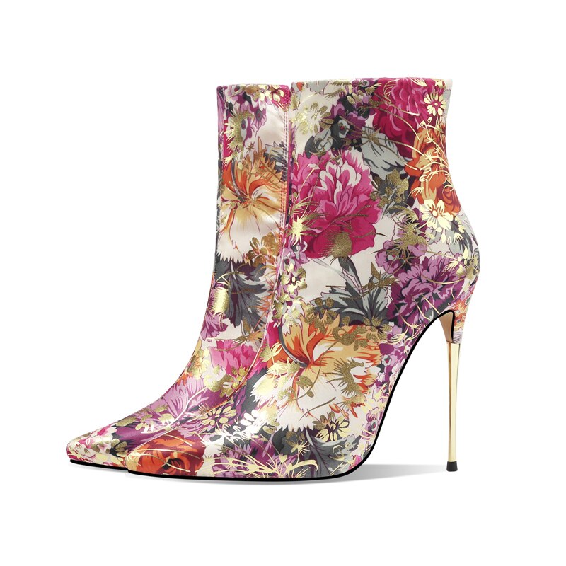 Arden Furtado Spring Autumn Women's High Heels Stiletto Heels 12cm Height Sexy Zipper Gold Ankle Boots Big Size 41 42 43
