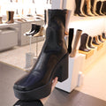 White Blue Platform High Heels Ankle Boots For Women Elastic Thin Short Sock Botas Autumn Winter Ladies Casual Punk Party Shoes