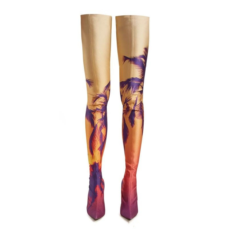 Arden Furtado Spring Autumn Women Over The Knee Boots Print Pointed Toe Stilettos High Heels 10cm Fashion women's Boots Size 48