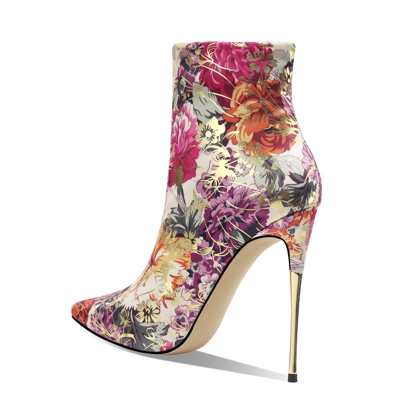 Arden Furtado Spring Autumn Women's High Heels Stiletto Heels 12cm Height Sexy Zipper Gold Ankle Boots Big Size 41 42 43