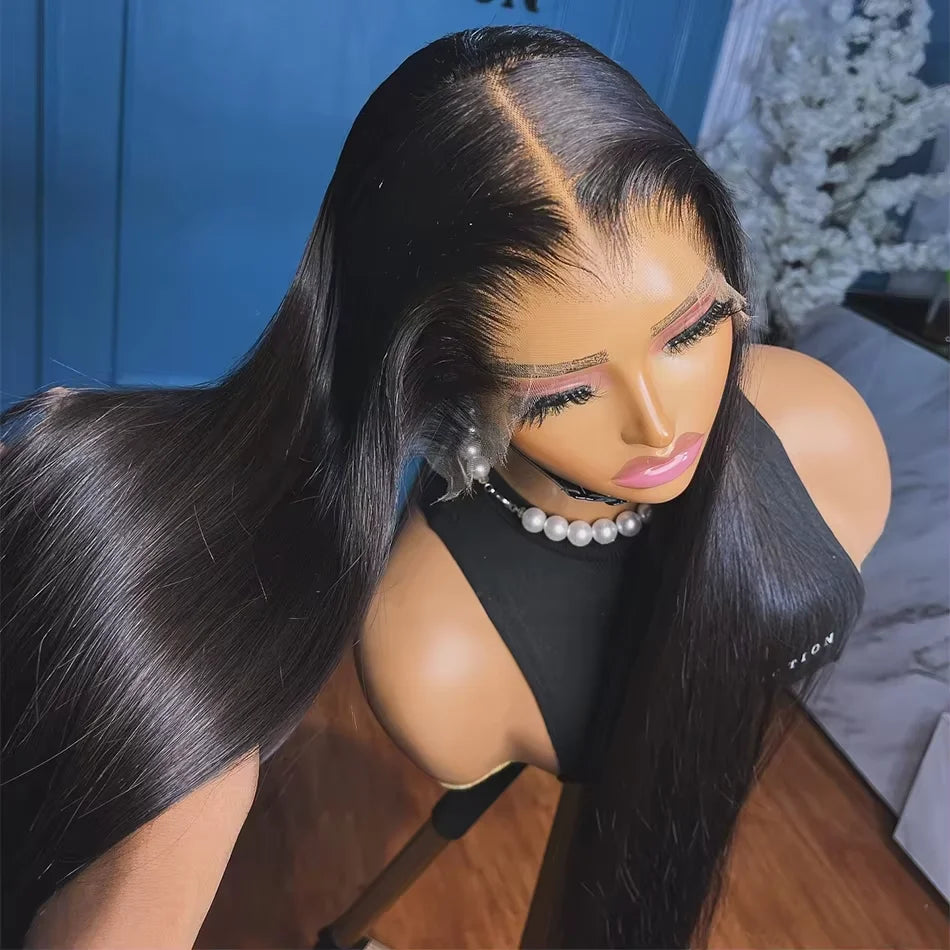 40 Inch Bone Straight Lace Frontal Human Hair Wigs 13x6 Hd Transparent Lace Front Pre Plucked Wig 360 Full Lace Wig NaturalBlack
