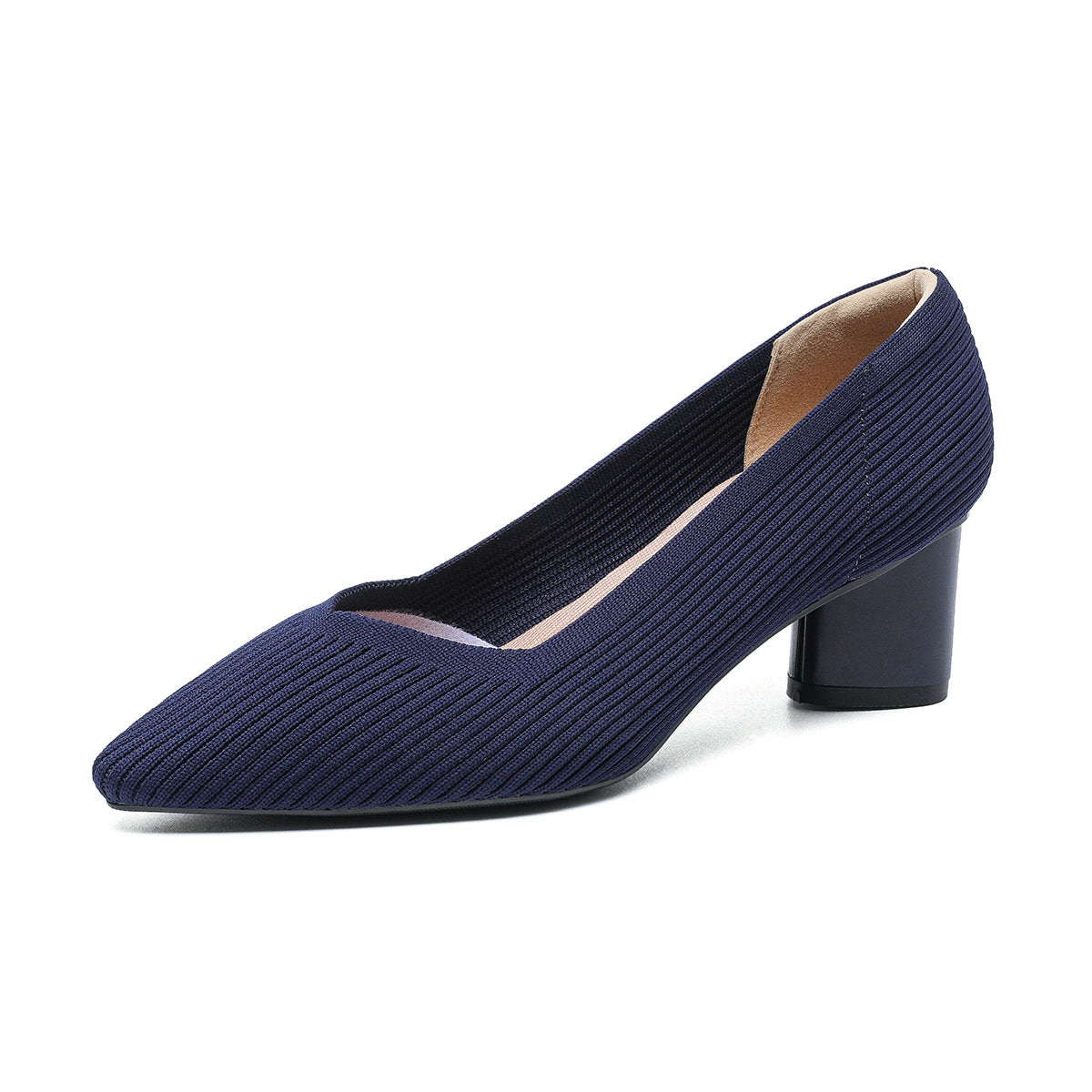High heels for women thick heel pointed V-neck straight stripe solid color