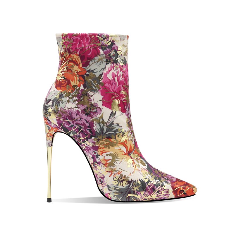 Arden Furtado Spring Autumn Women's High Heels Stiletto Heels 12cm Height Sexy Zipper Gold Ankle Boots Big Size 41 42 43