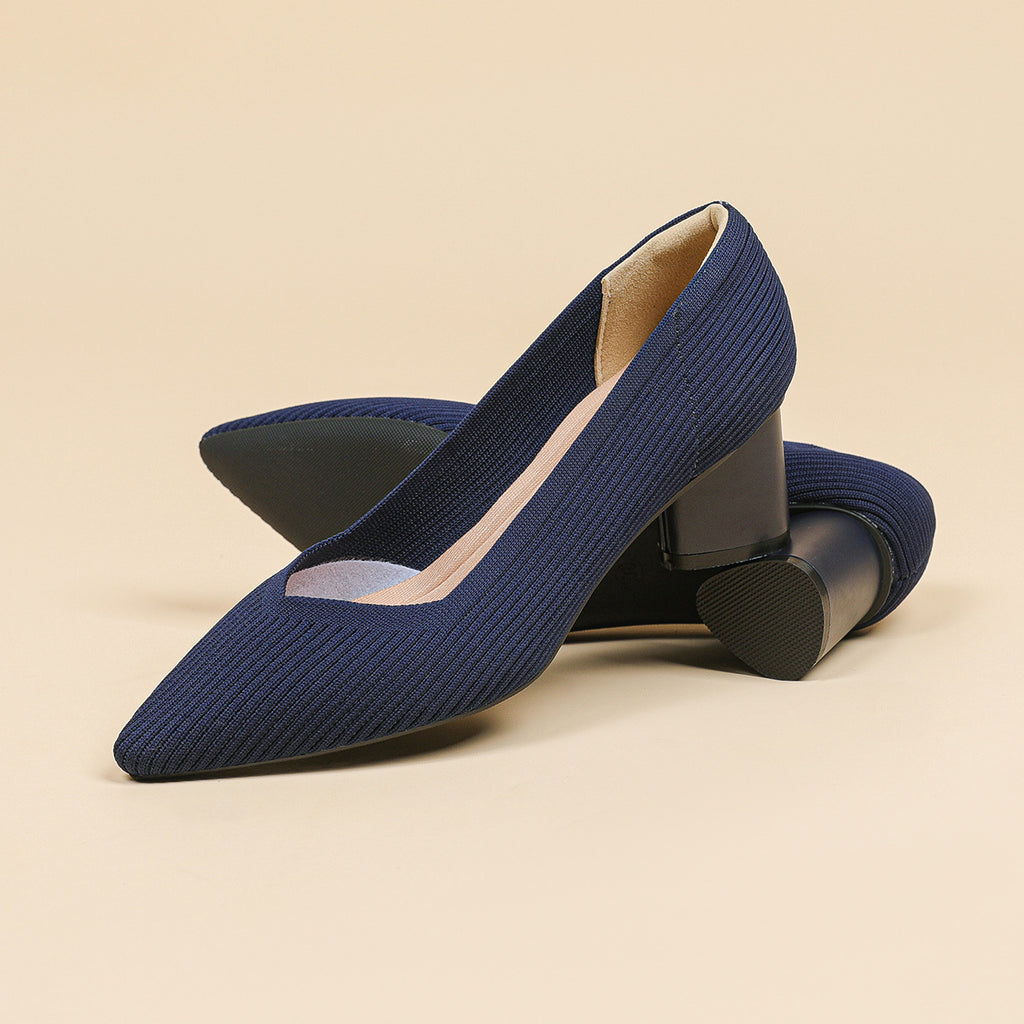 High heels for women thick heel pointed V-neck straight stripe solid color