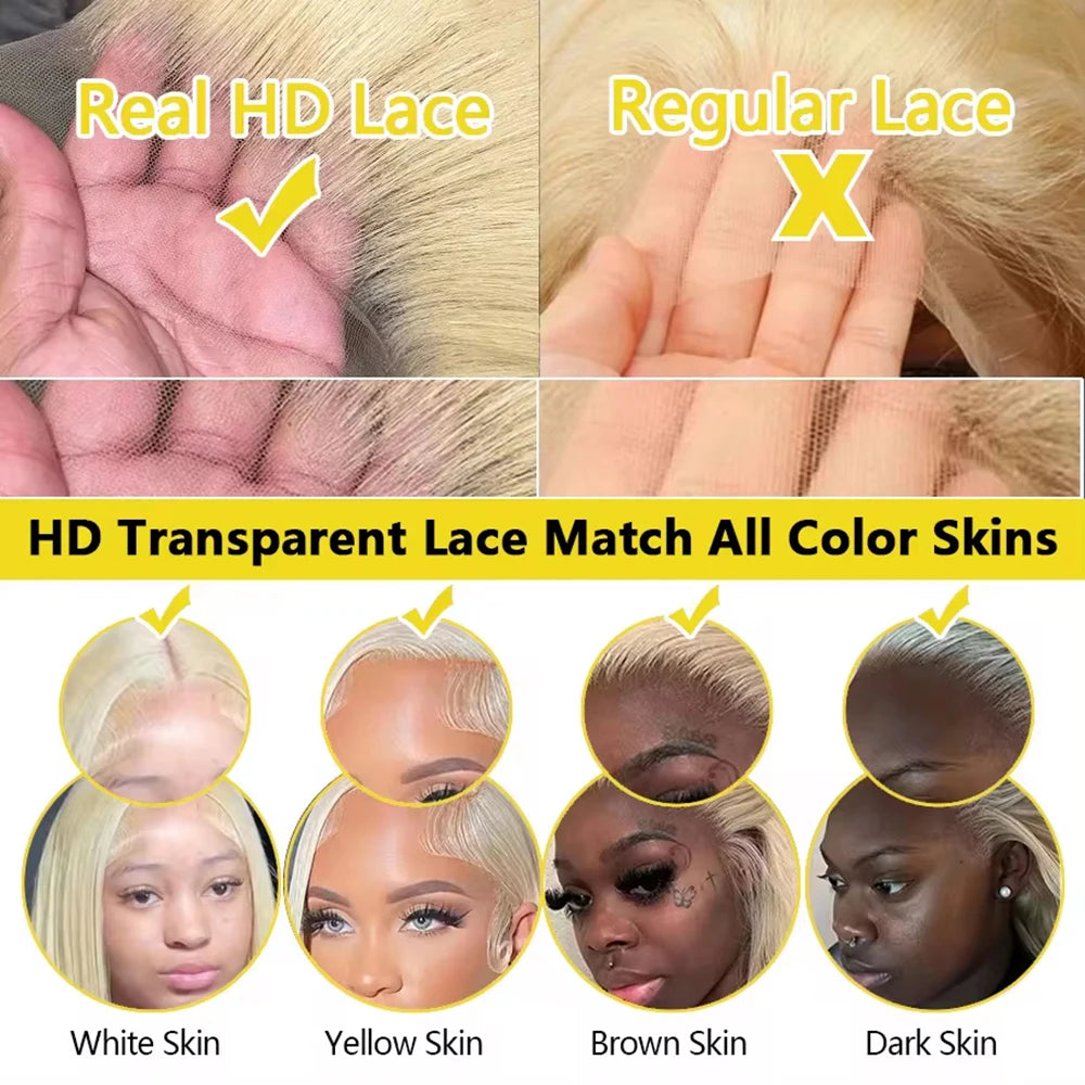 613 Blonde Body Wave Lace Frontal Wig Human Hair 220 Density 13x4 13x6 HD Transparent Lace Front Brazilian Pre Plucked Wigs