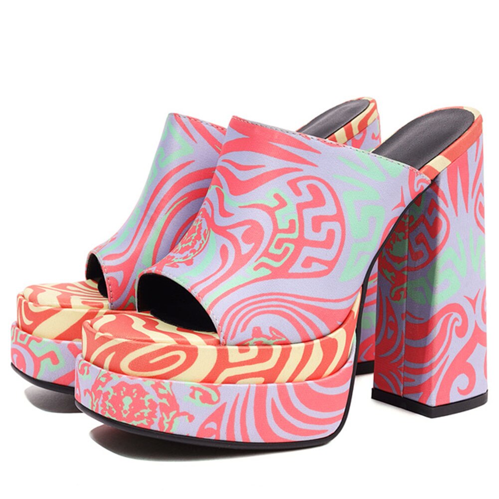 Mixed Color Platform Mule Sandals For Women Slip On Chunky Heel Super High Heels Brand New High Quality Shoes
