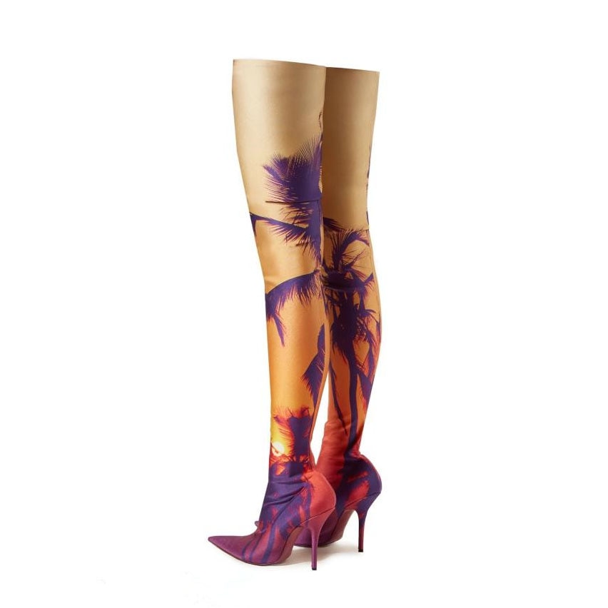 Arden Furtado Spring Autumn Women Over The Knee Boots Print Pointed Toe Stilettos High Heels 10cm Fashion women's Boots Size 48