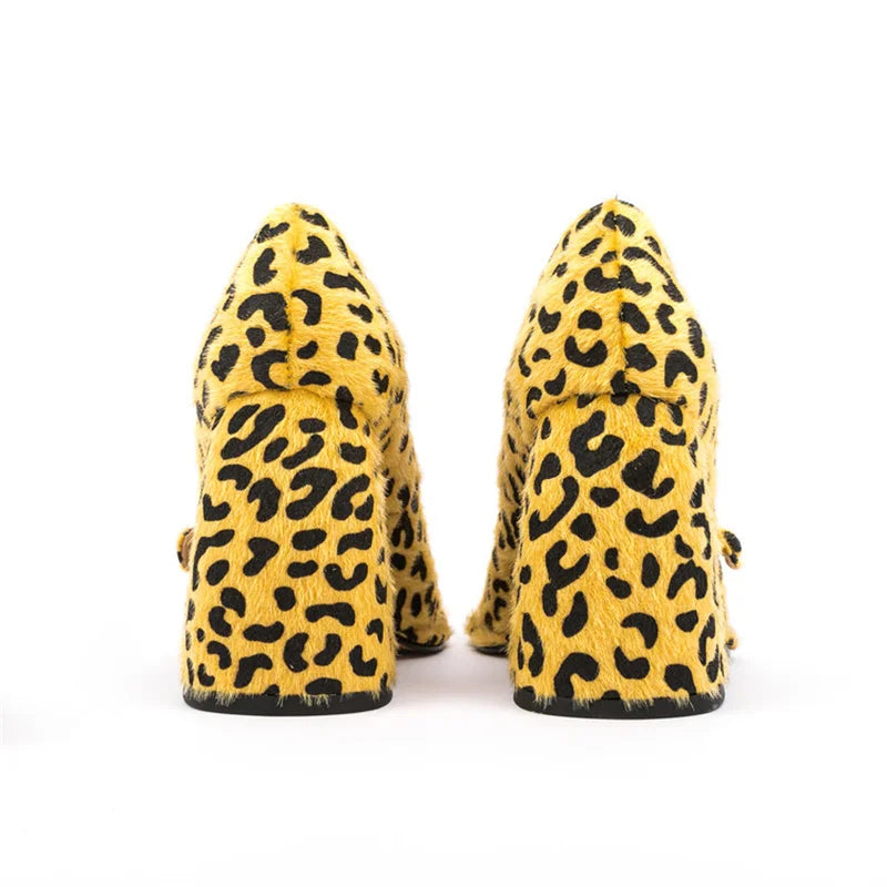 Brand Women's 9.5cm High Heels High Quality Sexy Leopard Buckle Single Shoes 34-45 Size Wedding Bride Party Women's Shoes