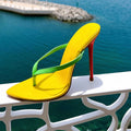Pointed Toe Real Leather Women Slippers Luxury High Quality Runway Thin High Heels Women Slides Sexy Party Summer Sandals