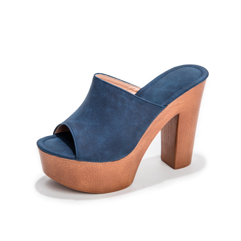 Eilyken Roma Style Platform Slippers Women Casual Peep Toe Wooden Thick High Heels Ladies Shoes Fashion Sandals Big Size