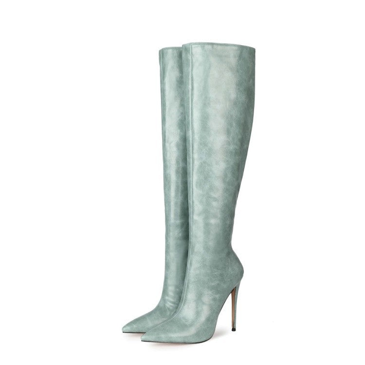 Autumn New Stiletto High Heels Round Toe Back Zipper Fashion High Boots Long Boots Large Size 45