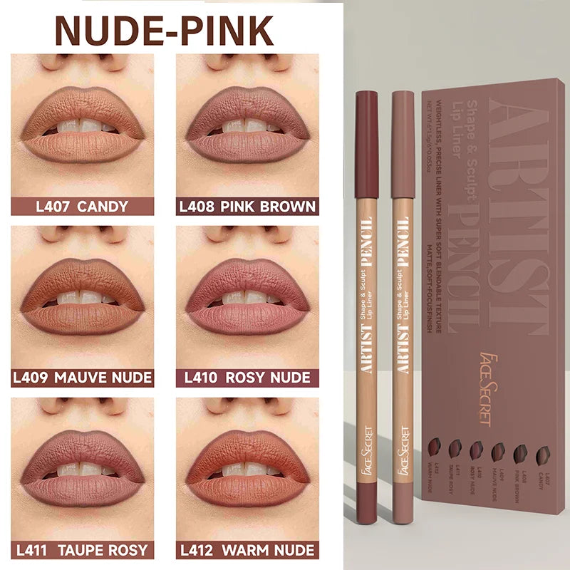 6pcs Velvet Matte Lip Liner Pencils Set Long-Lasting Non-Drying Perfect for Lining Filling Lips Versatile for All Skin Typ