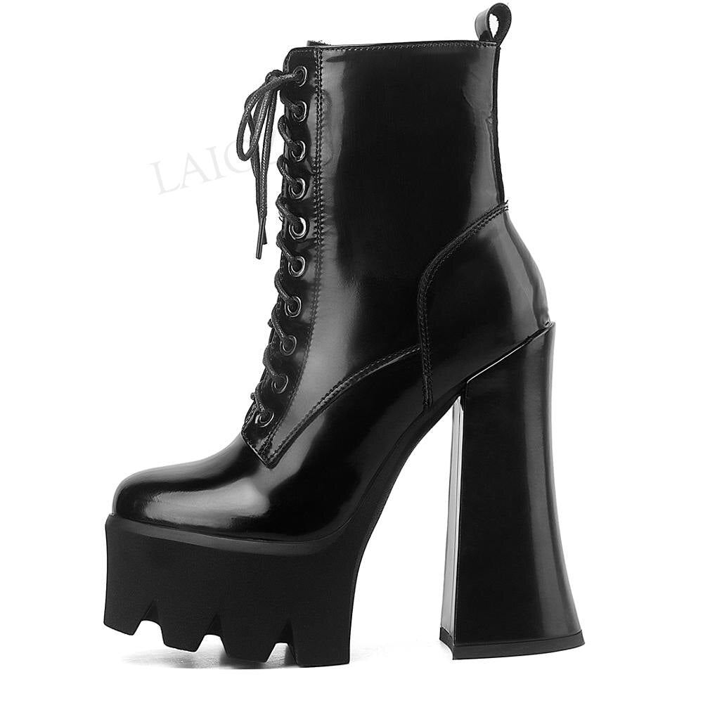 Top Women Ankle Booties Side Zip Thick Chunky High Heels Boots Height Increasing Shoes Woman Size 38 39 40