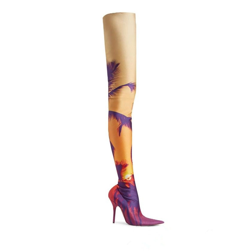 Arden Furtado Spring Autumn Women Over The Knee Boots Print Pointed Toe Stilettos High Heels 10cm Fashion women's Boots Size 48