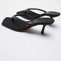 Slender high heels medium heels sandals minimalist black flip toe shoes high heels sandals for women