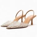 Pointed toe Pearl Heels Women High-heeled Slingback High heels