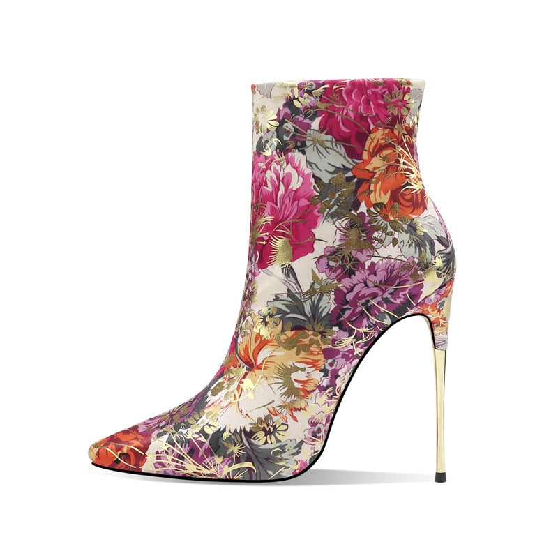 Arden Furtado Spring Autumn Women's High Heels Stiletto Heels 12cm Height Sexy Zipper Gold Ankle Boots Big Size 41 42 43