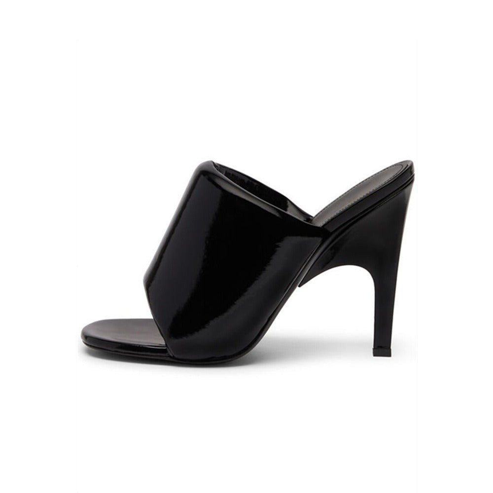 Ladies Candy Color Shoes One Strap Slippers Summer Women Patent Leather High Heels Sandals Fashion Round Toe Peep