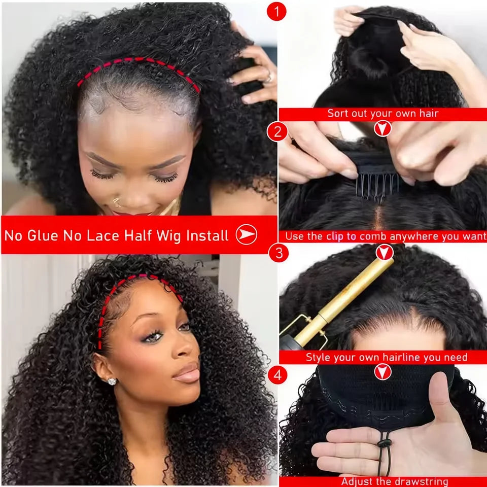 300 Density Burmese Curly Human Hair Wigs For Women 4C Afro Kinky Culry 3 IN 1 Half Wigs Human Hair Wigs 100% Human Hair On Sale