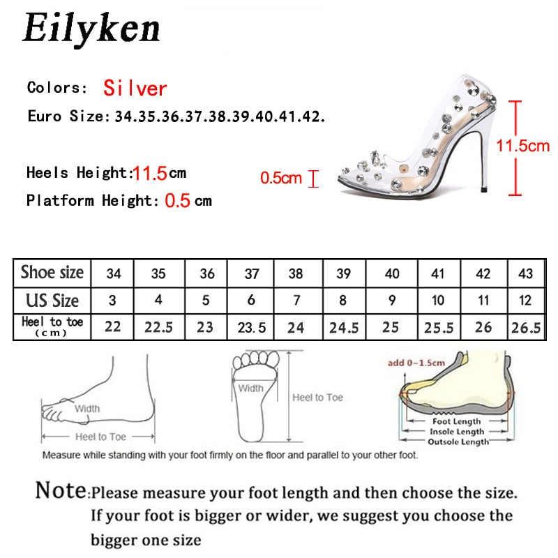 Design Rivet Crystal Pumps Wedding Women Shoes High Heels PVC Transparent Sexy Night Club Femme Shoes