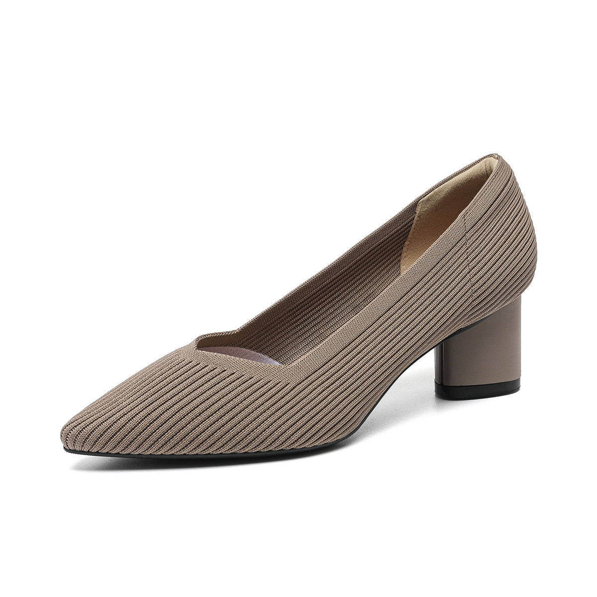 High heels for women thick heel pointed V-neck straight stripe solid color