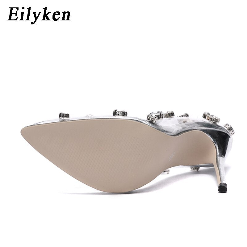 Design Rivet Crystal Pumps Wedding Women Shoes High Heels PVC Transparent Sexy Night Club Femme Shoes