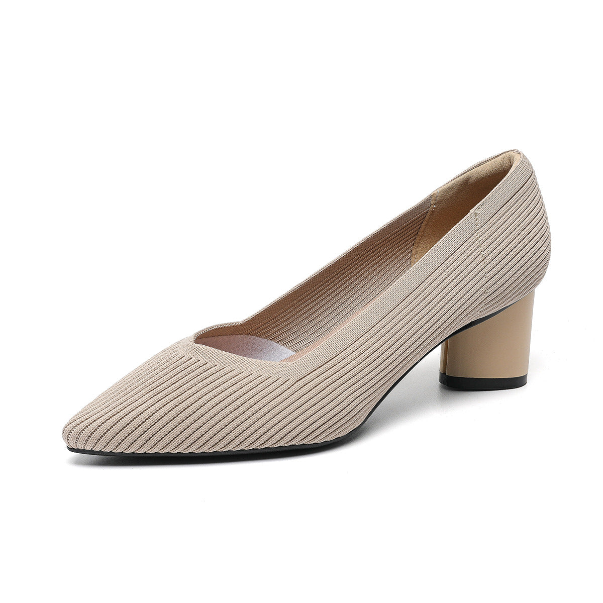 High heels for women thick heel pointed V-neck straight stripe solid color