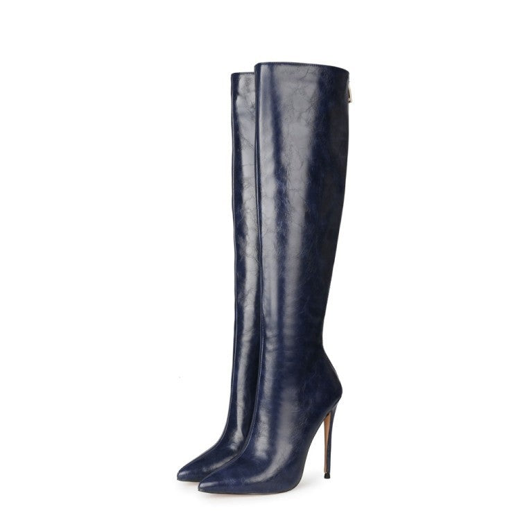 Autumn New Stiletto High Heels Round Toe Back Zipper Fashion High Boots Long Boots Large Size 45