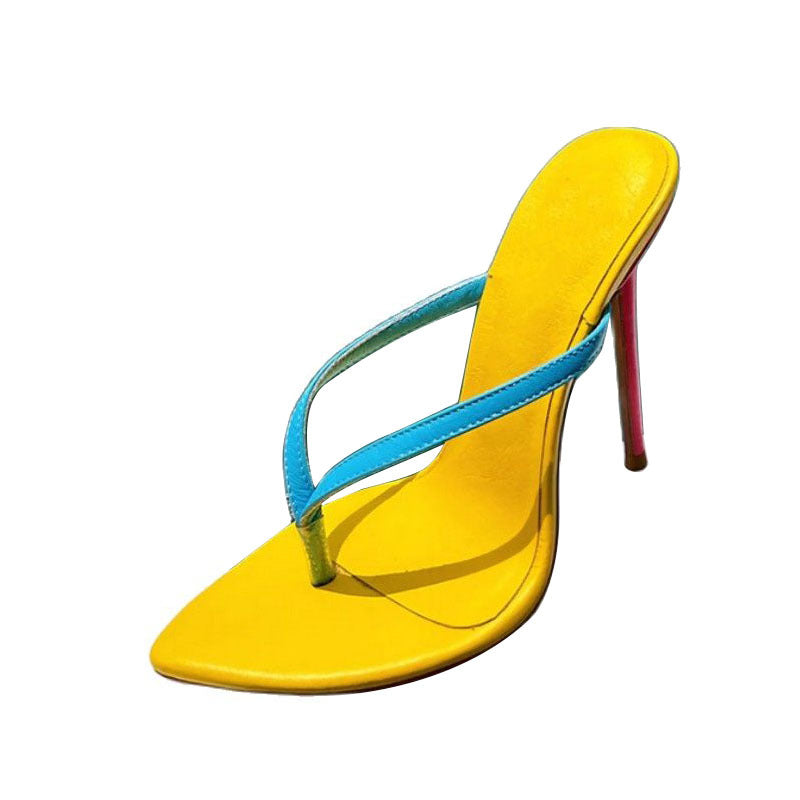 Pointed Toe Real Leather Women Slippers Luxury High Quality Runway Thin High Heels Women Slides Sexy Party Summer Sandals