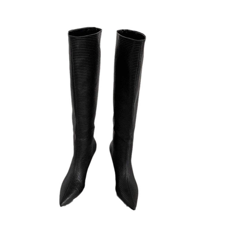 Eilyken Design Pointed Toe Women Knee-High Boots Designer Party Dress Street Long Booties Thin Low Heels Shoes