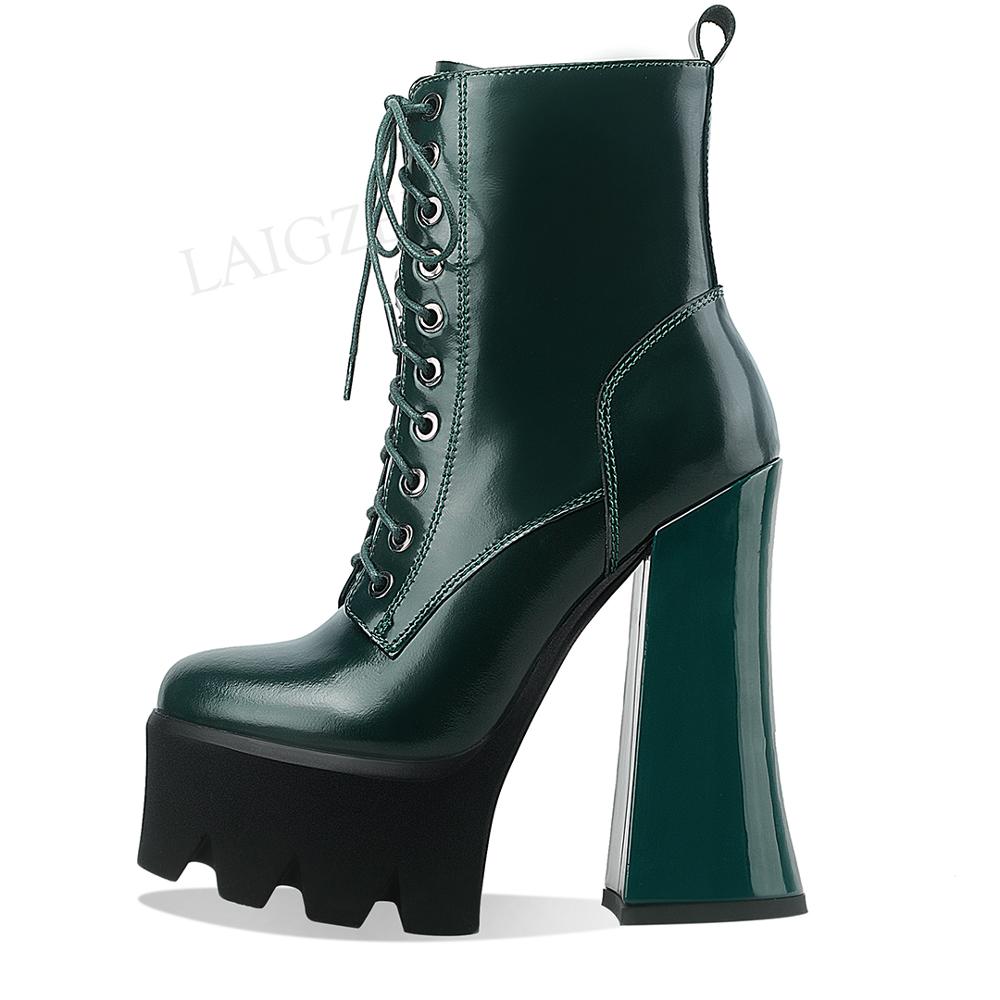 Top Women Ankle Booties Side Zip Thick Chunky High Heels Boots Height Increasing Shoes Woman Size 38 39 40