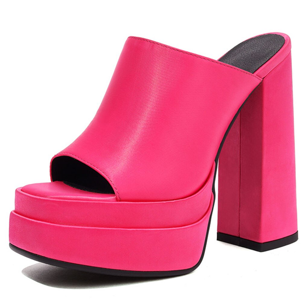 Mixed Color Platform Mule Sandals For Women Slip On Chunky Heel Super High Heels Brand New High Quality Shoes