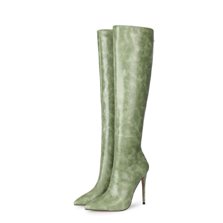 Autumn New Stiletto High Heels Round Toe Back Zipper Fashion High Boots Long Boots Large Size 45