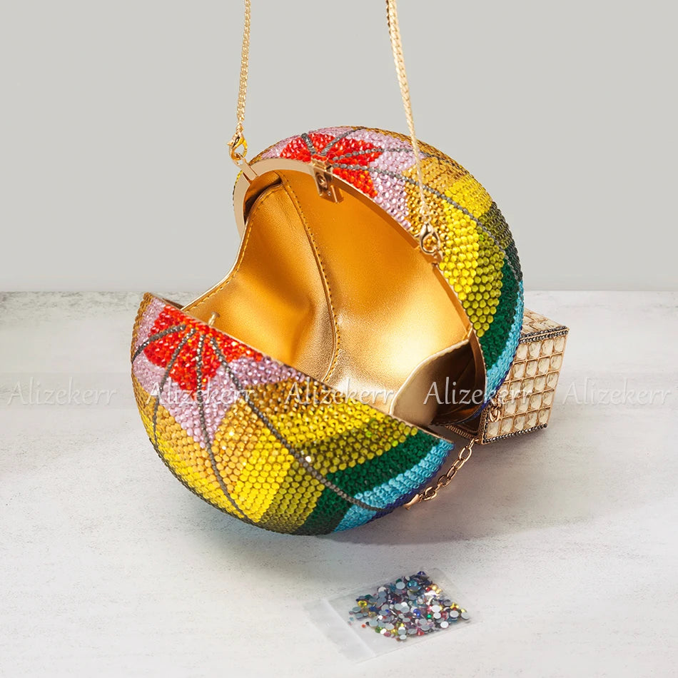 Alizekerr Hot Air Balloon Shaped Diamond Evening Bags  Women Designer Unique Circular Rhinestone Evening Purses And Handbags