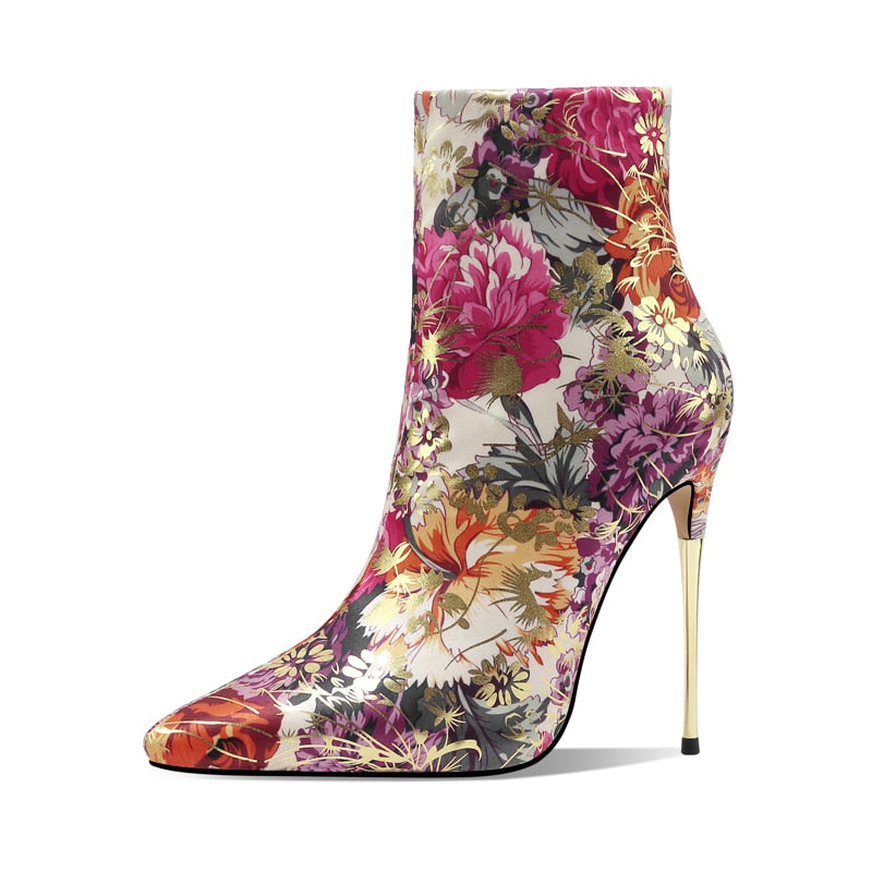 Arden Furtado Spring Autumn Women's High Heels Stiletto Heels 12cm Height Sexy Zipper Gold Ankle Boots Big Size 41 42 43