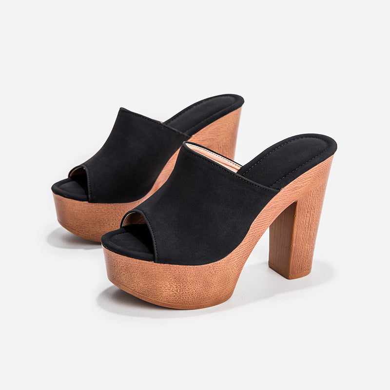 Eilyken Roma Style Platform Slippers Women Casual Peep Toe Wooden Thick High Heels Ladies Shoes Fashion Sandals Big Size