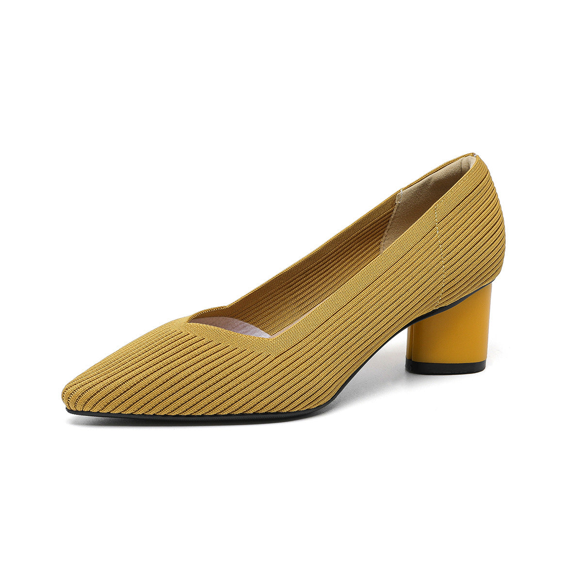 High heels for women thick heel pointed V-neck straight stripe solid color