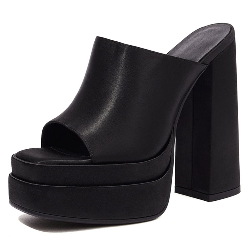 Mixed Color Platform Mule Sandals For Women Slip On Chunky Heel Super High Heels Brand New High Quality Shoes