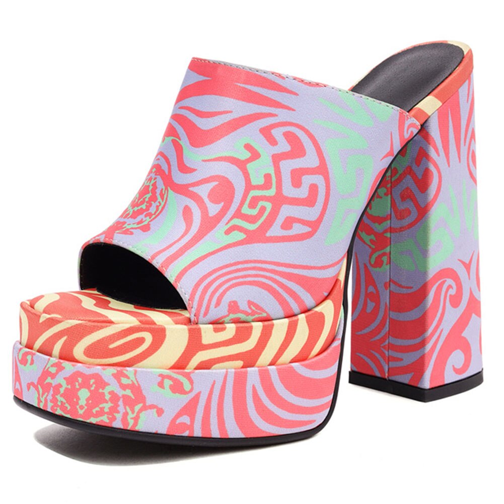 Mixed Color Platform Mule Sandals For Women Slip On Chunky Heel Super High Heels Brand New High Quality Shoes