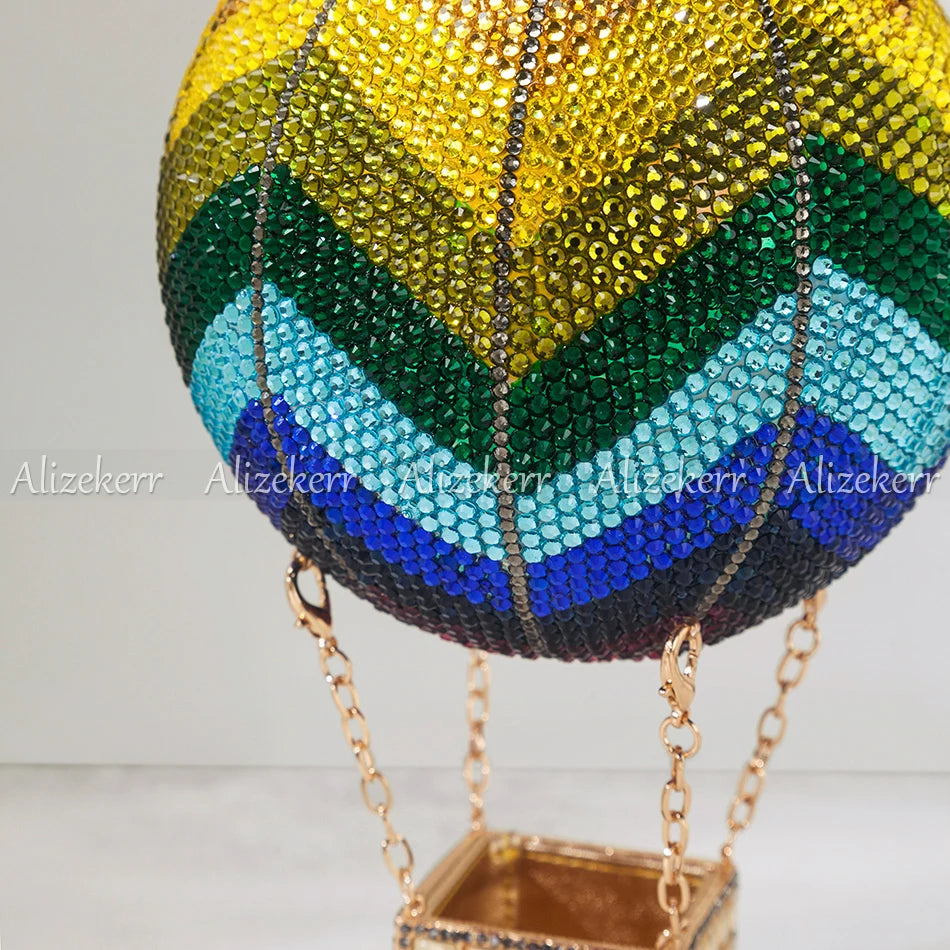 Alizekerr Hot Air Balloon Shaped Diamond Evening Bags  Women Designer Unique Circular Rhinestone Evening Purses And Handbags
