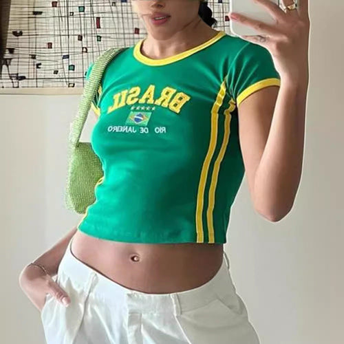 BRASIL Brazil Vintage Color Block Crop Top, Embroidered Short/Long