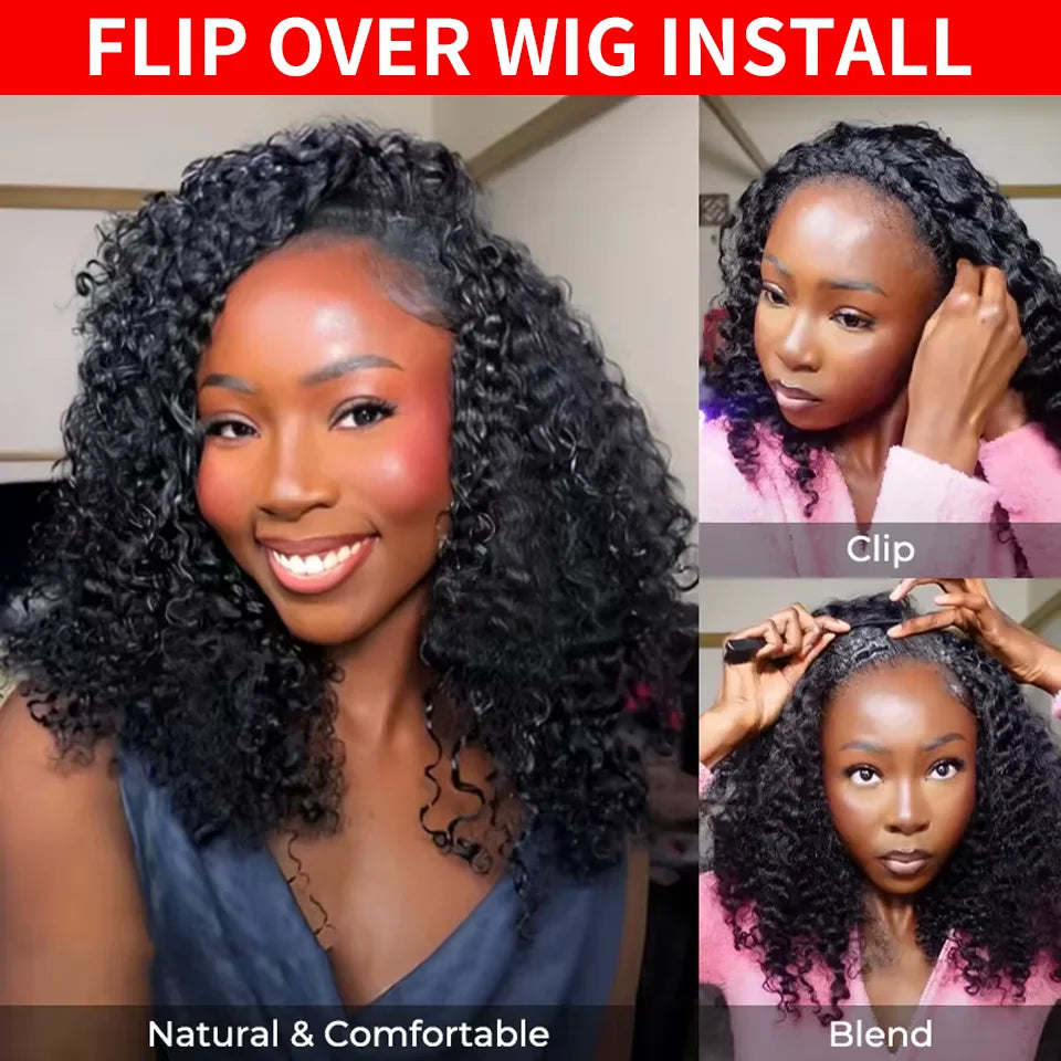 300 Density Burmese Curly Human Hair Wigs For Women 4C Afro Kinky Culry 3 IN 1 Half Wigs Human Hair Wigs 100% Human Hair On Sale